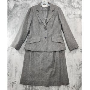 Vintage 70s Bert Newman Suitime Skirt Suit Set Womens L Gray Wool Blend Tweed